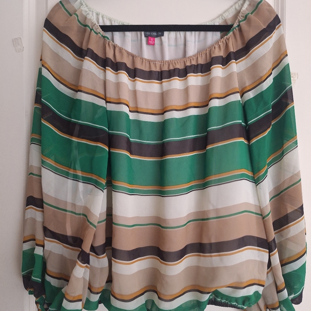 Vince Camuto Green Striped Blouse